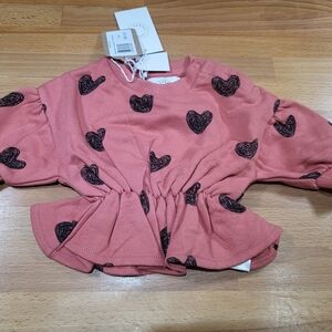 Nwt Baby Girls 3 Months Peplum Heart Sweatshirt Organic Cotton Faded Rose